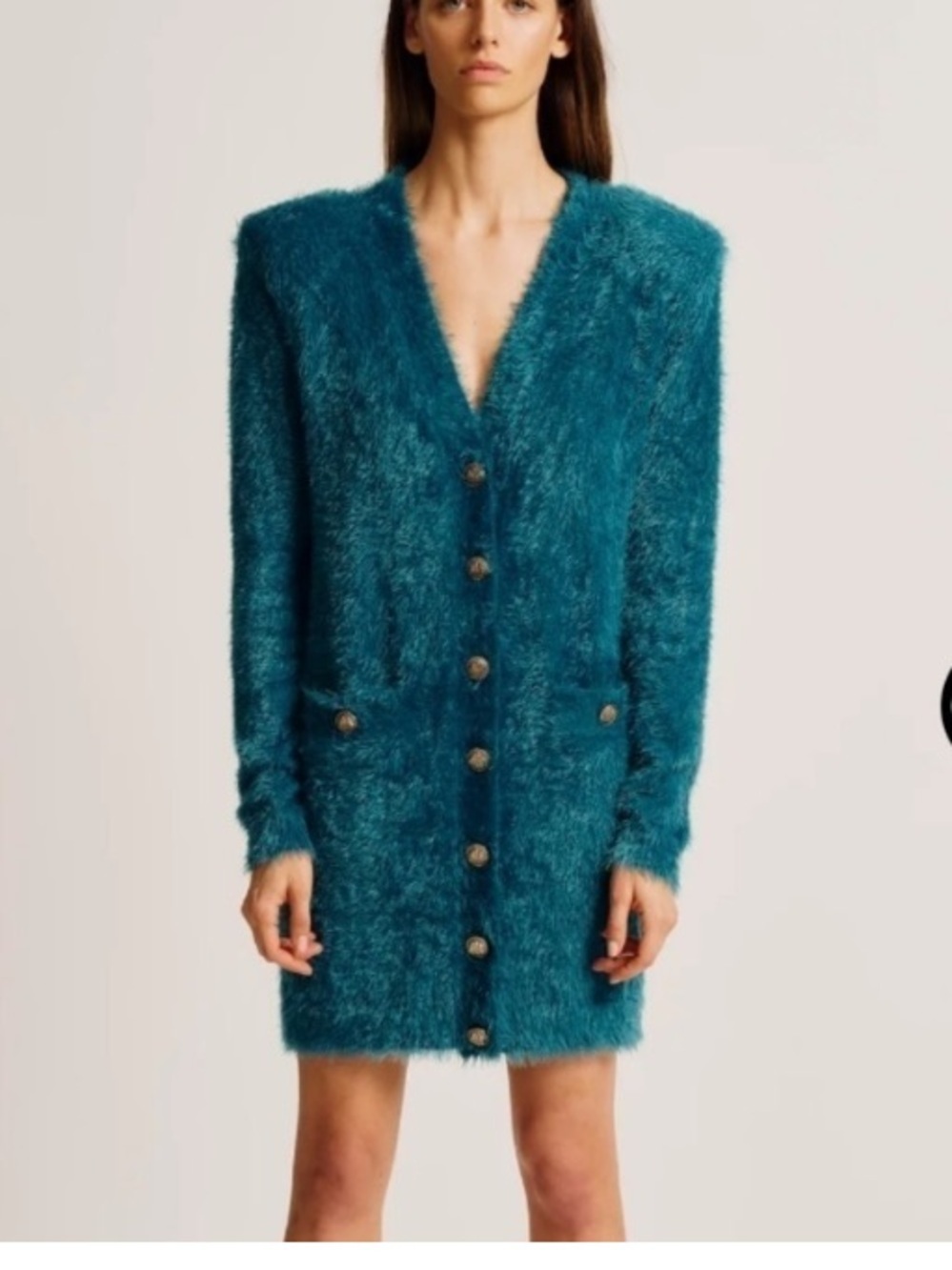 Ronny Kobo Collection Teal Fuzzy Button-Front Cardigan size L